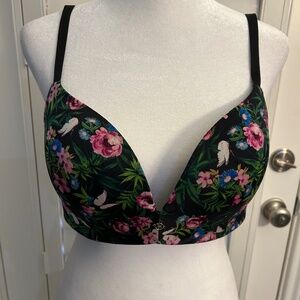 Victoria's Secret Black Bra with Pink Floral Design